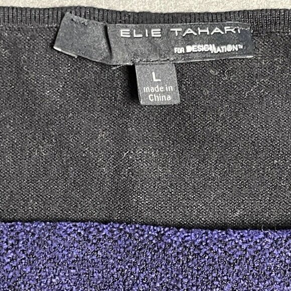 Elie Tahari Design by Nation Sweater Dress Chenille Mix Knit Black Blue Combo - Picture 8 of 12